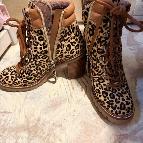 Leopard Print Lace-Up Combat Boots - Brown - Picture 2 of 4
